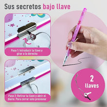 Cargar imagen en el visor de la galería, Diario Secreto Niña Unicornio con Candado y Bolígrafo Unicornio
