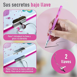 Diario Secreto Niña Unicornio con Candado y Bolígrafo Unicornio