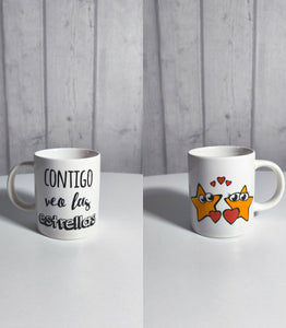 TAZA CON FRASE "Contigo veo las estrellas"