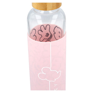 Botella de cristal con Silicona Funda, 585 ml Capacidad, Mickey Rosa