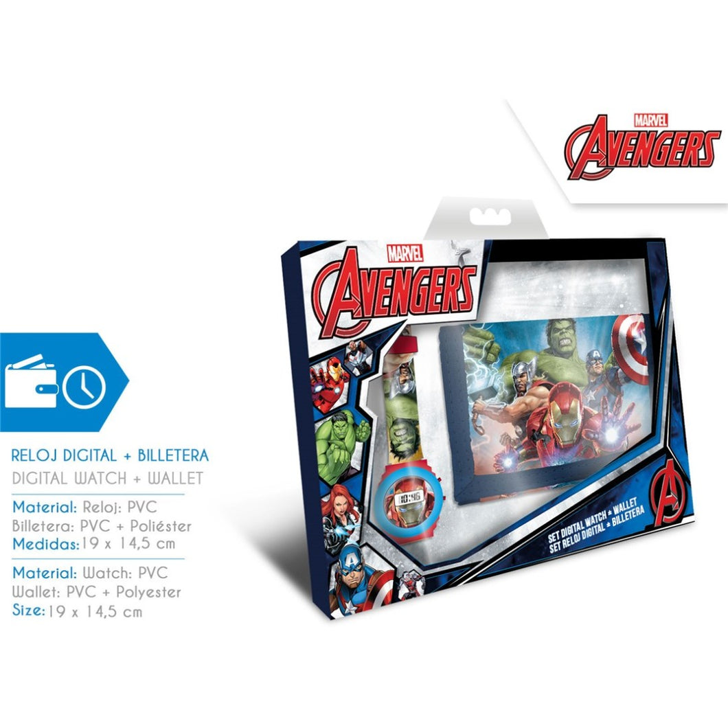 SET RELOJ DIGITAL + BILLETERA EN CAJA AVENGERS